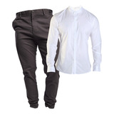 Pack Pantalon De Gabardina Slim Y Camisa Manga Larga Stretch