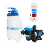 Kit Filtro Piscina Fm 30 + Bomba 1/4 Cv 28m³ + Dosador Cloro