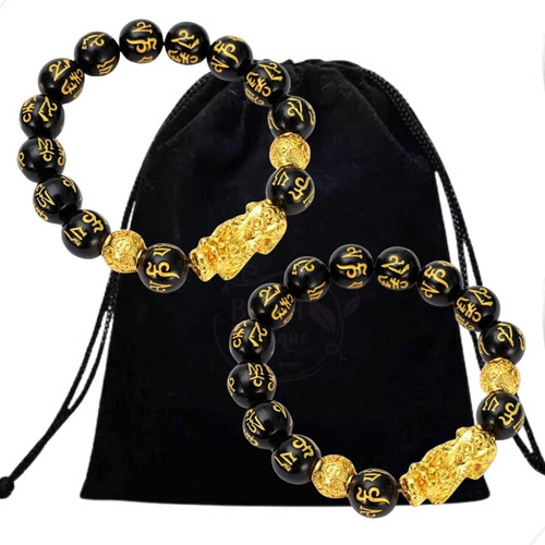 2 Pulseiras Feng Shui Pixiu Obsidiana Sorte Sucesso Riqueza