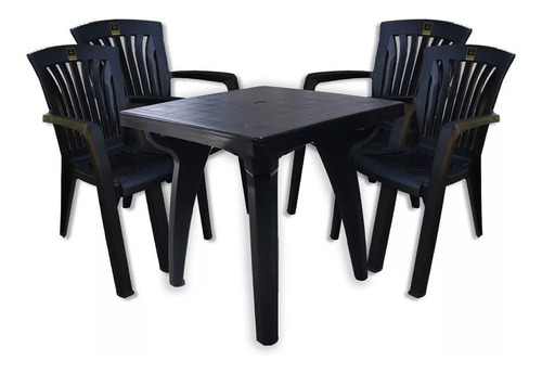 Juego Mesa Cuadrada Reforzada Negra+4 Sillones Kansas Negros