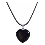 Collar Cadena Corazón Obsidiana Cuero Joyería Pareja Amistad