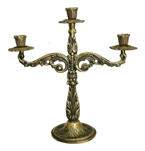 Castiçal 3 Velas Bronze 30 Cm Religião Igrejas Fé Promessa