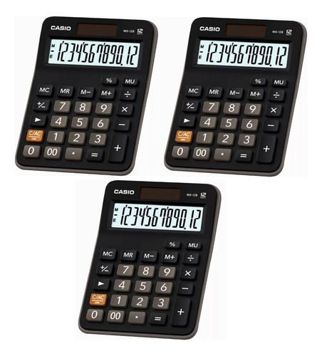 3 Calculadora Casio Mx-12b Preta De Mesa 12 Dígitos Nf Lacre