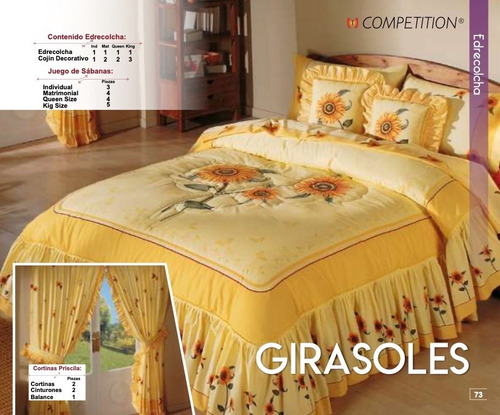 Colcha Con Cojines Y Cortinas King Size Algodón Competition