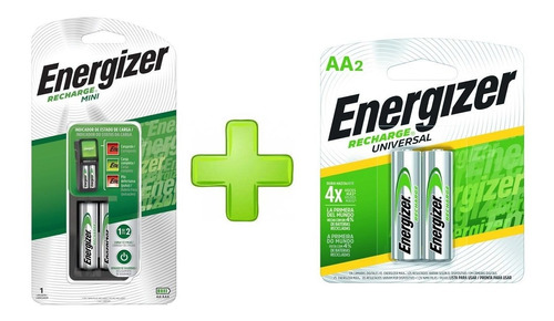 Cargador Mini Energizer + 4 Pilas Aa Recargables