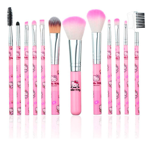 Set Brochas De Maquillaje Hello Kitty 12 Piezas Color Rosa