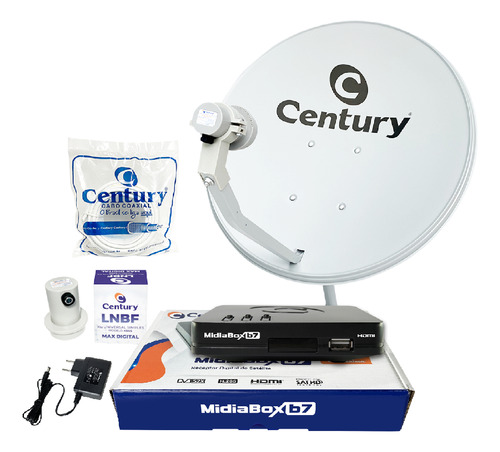 Kit Antena Century 60cm Com Midiabox B7, Lnbf Ku E Cabo- 5g