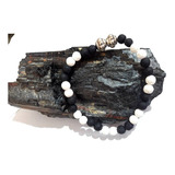 Pulsera Piedra Volcánica Blanca Y Negra Yin/yan Mahalpiedras