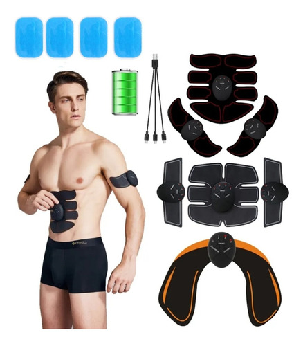 Electro Estimulador Muscular Abdomen Gluteos 3 En 1 + 4 Pads