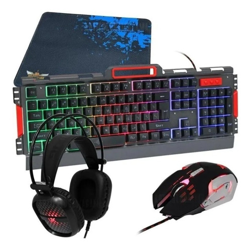 Combo Gamer Teclado Con Luces + Mouse 6 Botones + Audífonos