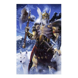 Vinilo 80x120cm Odin Dios Nordico Mitologia Vikingo God M5