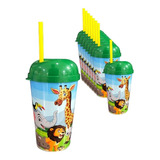 Vaso Pitillo Animal Selva X12 Sorpresa Piñata Regalo Fiesta 