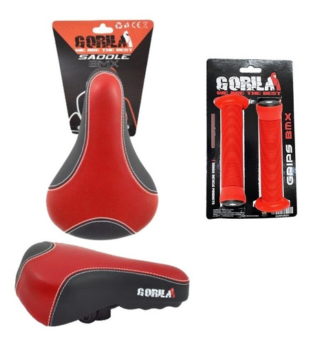 Asiento Bicicleta Bmx Y Puños Gorila Rojo