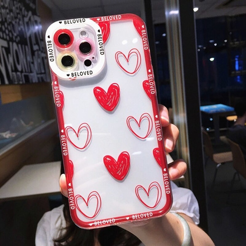 Funda De Teléfono Transparente Con Corazón De Amor Suave Par