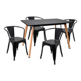 Mesa Negra Rectangular Eames + 4 Sillas Tolix Metalicas