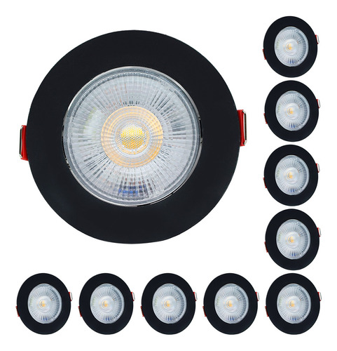 Kit 10 Spot Led Capa Preto 7w Direcionável Redondo Luz Forte