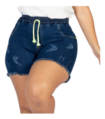Kit 2 Short Jeans Plus Size Feminino Rasgadinho Com Lycra