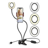 Luz Led Selfie Aro Redondo Soporte Celular Usb Control 3 Ton