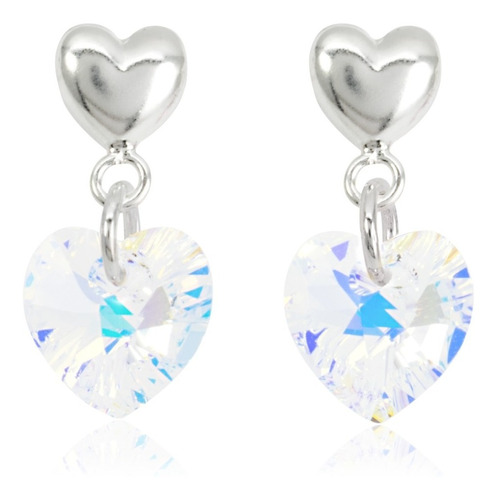 Aretes Mujer Corazon Cristal Swarovski Plata 925 Linda Joya