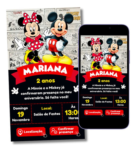 Convite Digital Interativo Tema Minnie E Mickey 