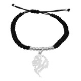 Pulsera Bolitas Leon Perfil Calado Plata 925 Negra