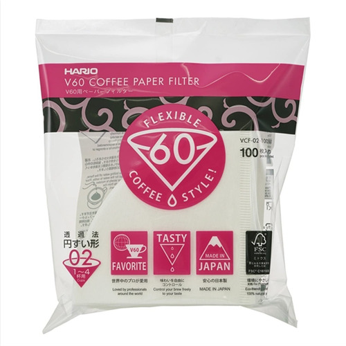 Filtro De Café Para V60  X 100 Und. Talla 2 Hario 1-4 Tazas