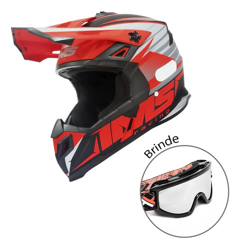 Capacete Ims Extreme Vermelho Cinza Trilha+ Óculos Mattos