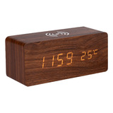 Reloj Digital Con Alarma, Led, Electrónico, Madera, 3