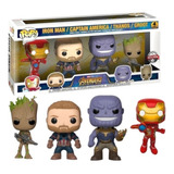 Funko Pop 4 Pack Iron Man Captain América Thanos Groot Exc