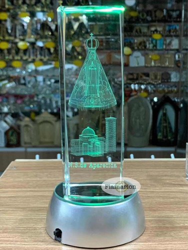 Cristal Pedra Nossa Senhora Aparecida Vidro 18cm Base Led