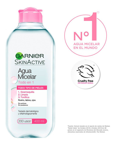 Agua Micelar Garnier Skin Active Todo En 1 X 400ml