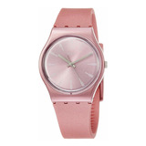 Reloj Pulsera Swatch Originals Pastelbaya De Cuerpo Color Rosa, Analógico, Para Mujer, Fondo Rosa, Con Correa De Silicona Color Rosa, Agujas Color Gris, Dial Blanco, Bisel Color Rosa Y Hebilla Simple