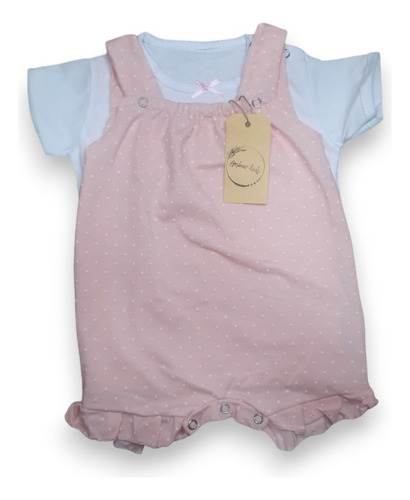 Jardinero Con Remera Bebe Blanco Y Rosa Ambar Kids