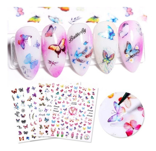 10 Sticker 3d Tamaño Jumbo Para Uñas, Diseños De Mariposas