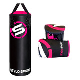 Saco De Pancada Boxe Infantil 70cm + Luva De Treino Stylo Cor Rosa