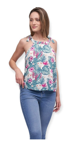 Blusa Cuello Lazo Poplin Estampado | Vov Jeans (02591)