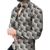 Camisa De Manga Larga Con Estampado Geométrico 3d Casual Par