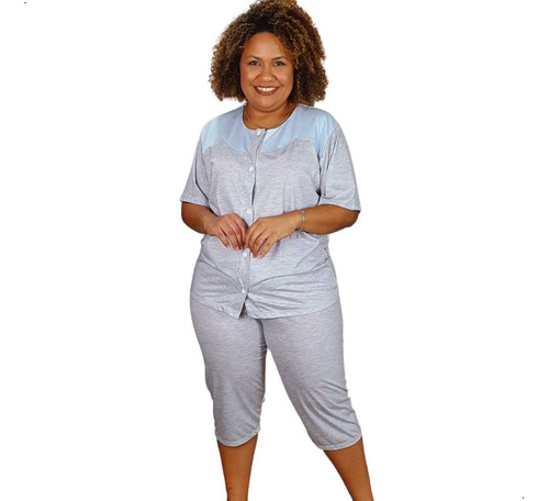 Pijama Aberto Na Frente Feminino Senhora Com Manga Hospital