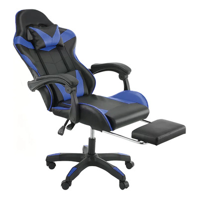 Silla Gamer Ergonomica Reclinable Con Apoya Pies Base Giratoria De Cuero Sintetico Color Azul Cl | Envío gratis