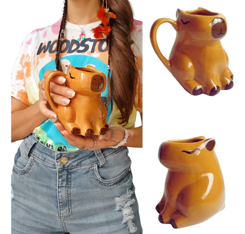 Caneca Capivara Porcelana Decorada Enfeite Presente