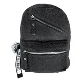 Mochila Feminino Paetê Brilhosa Com Chaveiro Pompom Fashion Cor Preto