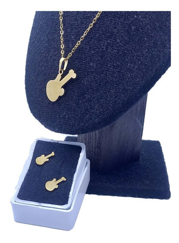 Cadena Dije Aretes Guitarra Electrica Collar Acero Inox.