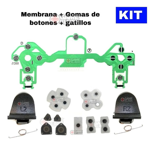 Kit Ps4 Control Membrana Flex + Gomas Botones + Gatillos 