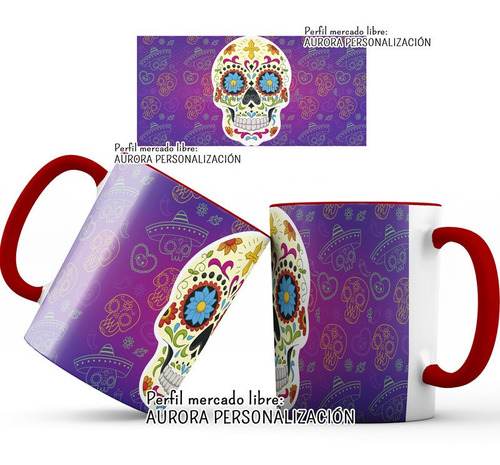 Mug  Taza Oreja Roja Calavera Catrinas Halloween 005