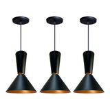 Kit 3 Lustre Pendente Cone Rio Moderno Mesa Balcão Cor Preto Iluminar Ambiente