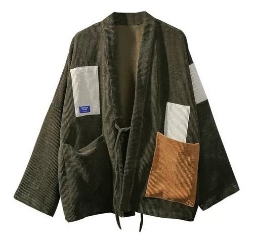 Chaqueta Kimono Con Parche De Pana Para Hombre