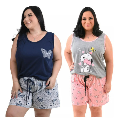 Kit 2 Pijamas Feminino Plus Size De Malha Baby Doll Verão