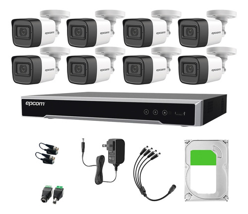 Epcom Kit De Camaras De Seguridad Exterior Metalicas Con Micrófono Integrado + Disco Duro 3tb Modelo B50kit-plus8-sc+3tb Video Vigilancia Turbohd 1080p Cctv 8 Cámaras Bala