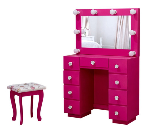 Penteadeira Camarim Maquiadora Infantil Pink Com Lampadas 