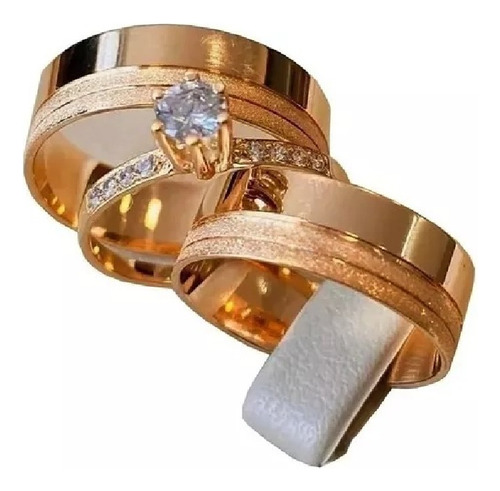 Par De Alianças Casamento (revestida)  Ouro 18k 7m C Pedras